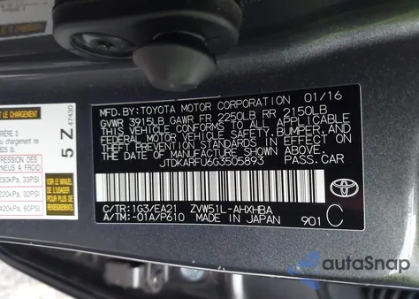 2016 Toyota Prius Three Touring из США, поврежденный, VIN JTDKARFU6G3505893